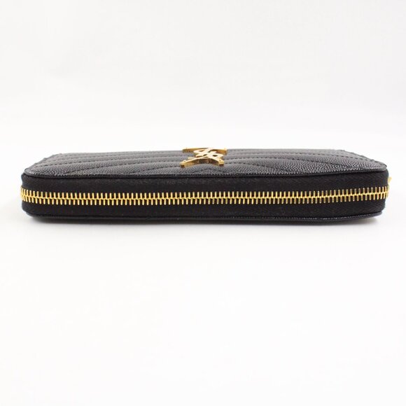 NWOT Saint Laurent YSL Large Zip Wallet in Black Grained Leather/Gold Hardware - Picture 6 of 14